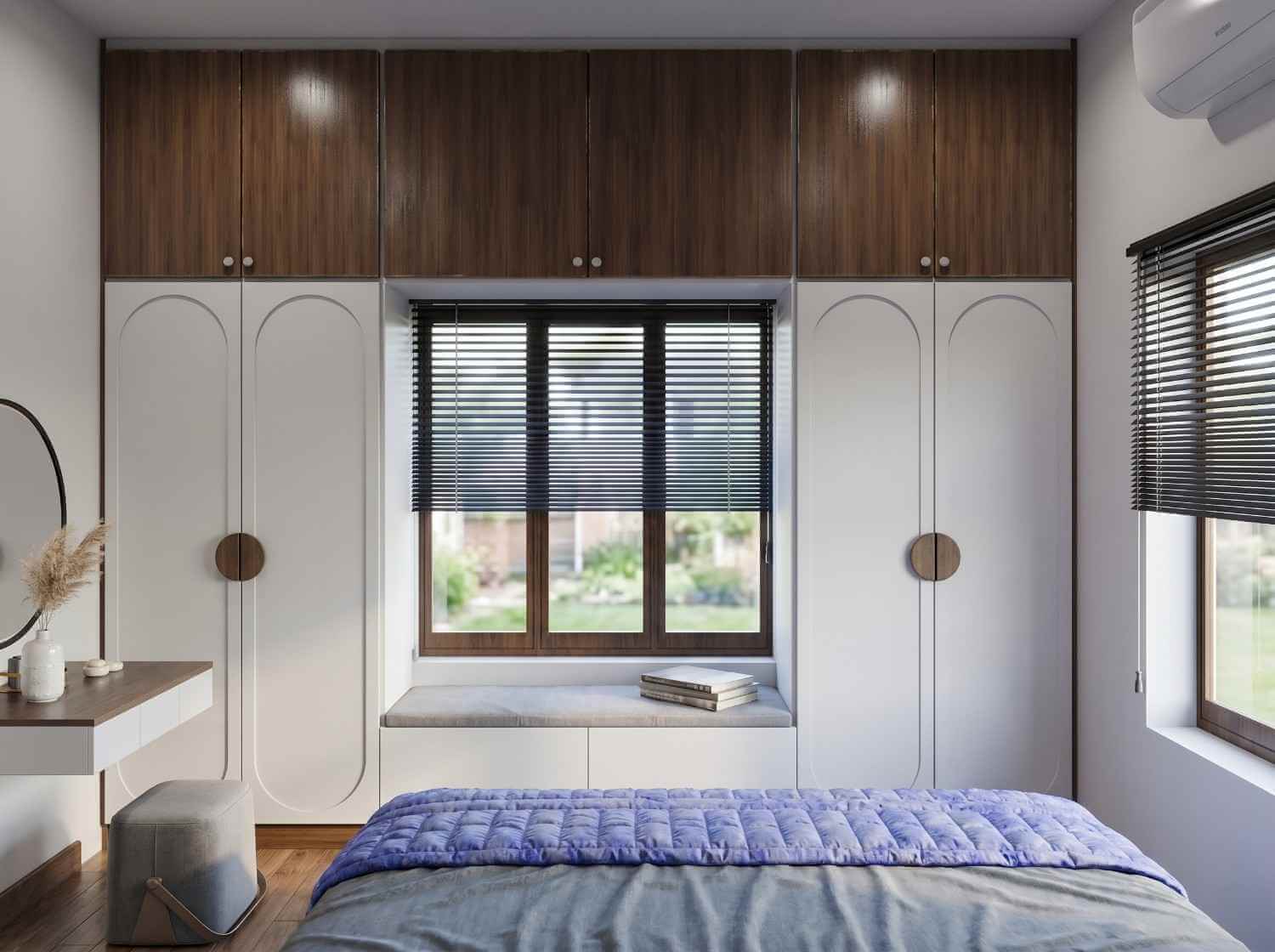 Bedroom with floor-to-ceiling wardrobe and window seat