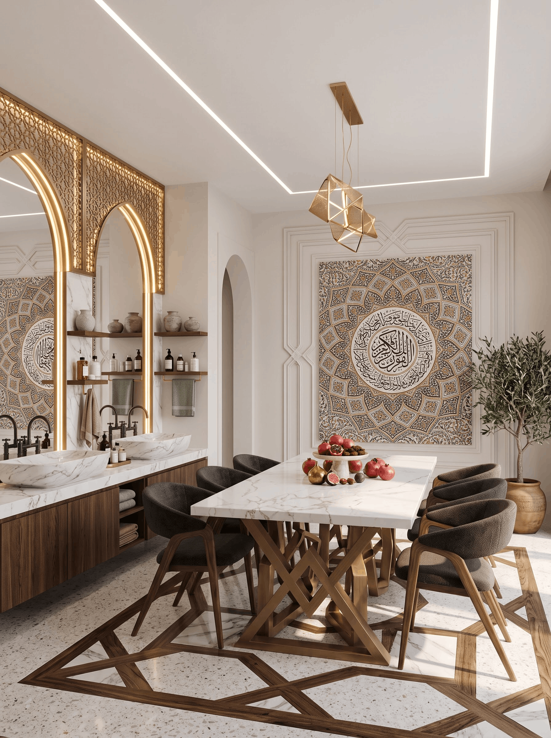 Arabic inspired dining room with elegant detailing and warm ambience