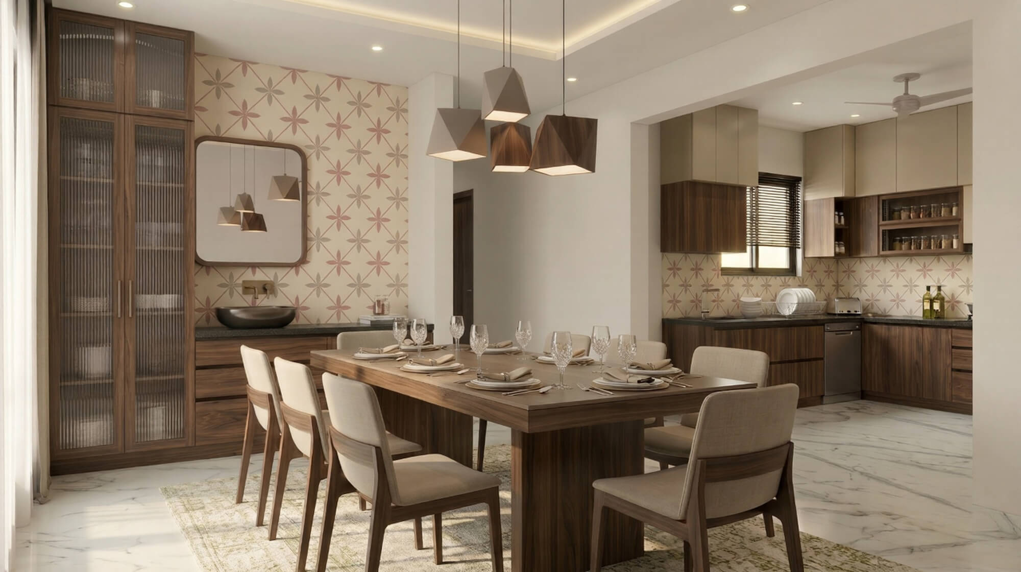 Kitchen and dining area with connected everyday flow