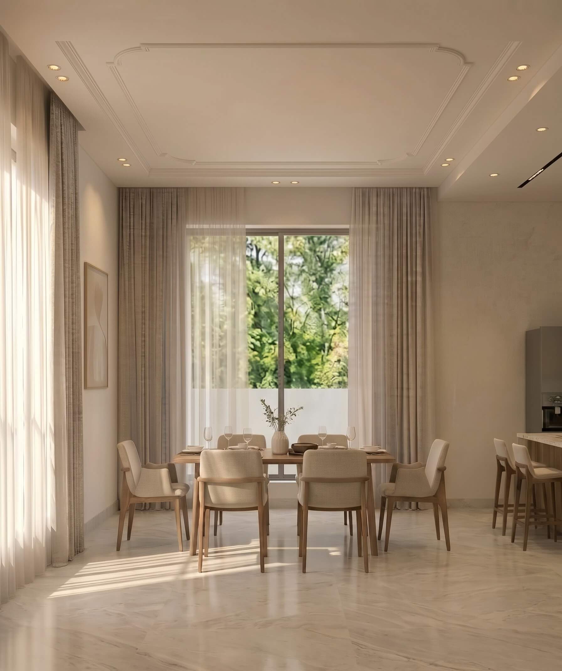 Cozy dining area with soft lighting and comfortable everyday mood